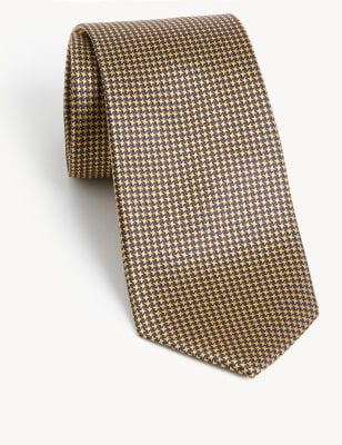 

Mens M&S SARTORIAL Check Pure Silk Tie - Mustard, Mustard