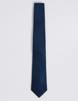 

Mens M&S Collection Textured Pure Silk Tie - Navy, Navy