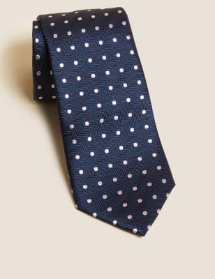 

Mens M&S SARTORIAL Textured Polka Dot Pure Silk Tie - Navy Mix, Navy Mix