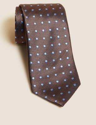 

Mens M&S SARTORIAL Textured Polka Dot Pure Silk Tie - Brown Mix, Brown Mix