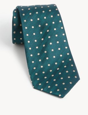 

Mens M&S SARTORIAL Textured Polka Dot Pure Silk Tie - Pine Green, Pine Green
