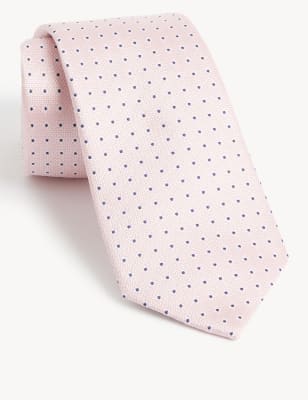 

Mens M&S SARTORIAL Foulard Pure Silk Tie - Pink, Pink