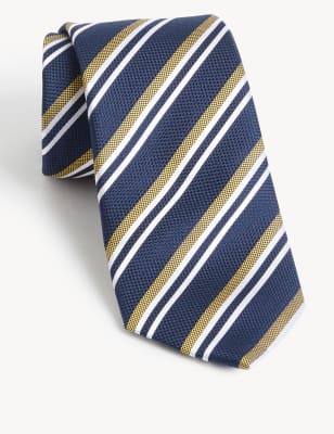 

Mens M&S SARTORIAL Striped Pure Silk Tie - Mustard, Mustard