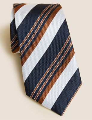 

Mens M&S Collection Striped Pure Silk Tie - Rust Mix, Rust Mix