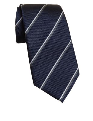 

Mens M&S Collection Striped Pure Silk Tie - Navy Mix, Navy Mix