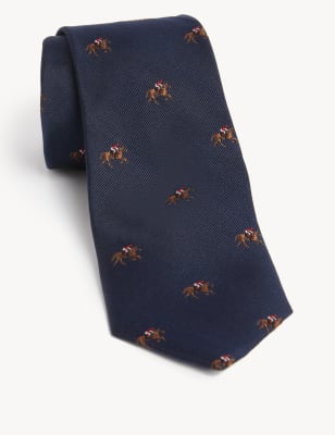 

Mens M&S SARTORIAL Krawatte aus reiner Seide mit Rennpferdmuster - Marineblau Melange, Marineblau Melange