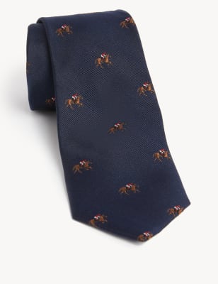 

Mens M&S SARTORIAL Race Horse Pure Silk Tie - Navy Mix, Navy Mix