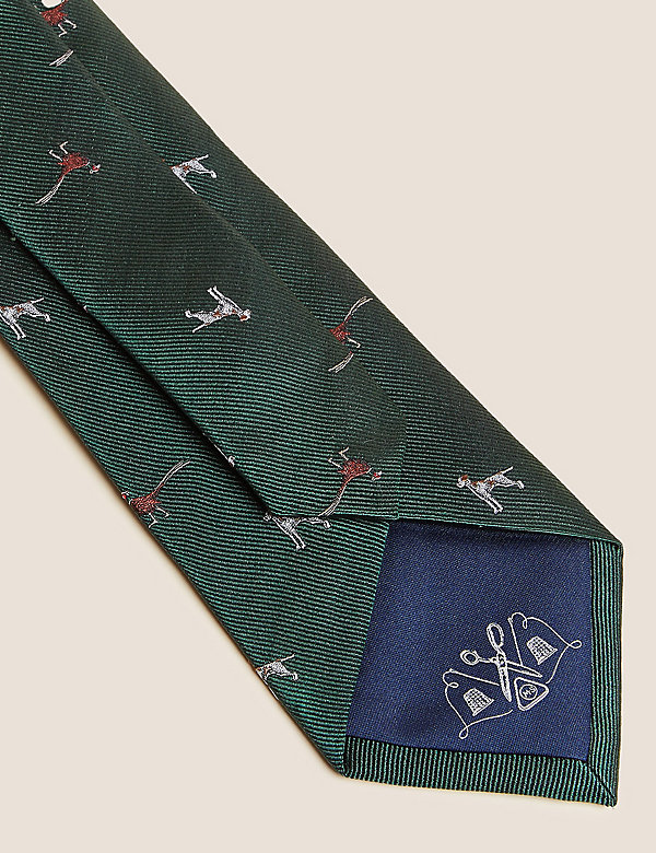 Dog and Pheasant Print Pure Silk Tie - OM