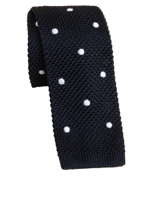 

Mens M&S SARTORIAL Polka Dot Pure Silk Knitted Tie - Navy, Navy