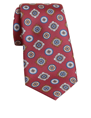 

Mens M&S Collection Medallion Print Italian Pure Silk Tie - Red, Red