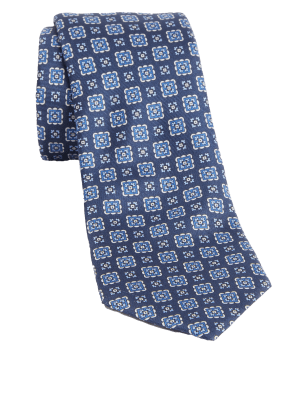 

Mens M&S SARTORIAL Floral Italian Pure Silk Tie - Blue, Blue