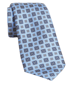 

Mens M&S SARTORIAL Woven Tile Print Italian Pure Silk Tie - Light Blue, Light Blue