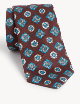 

Mens M&S Collection Krawatte aus reiner italienischer Seide mit geometrischem Muster - Braun, Braun