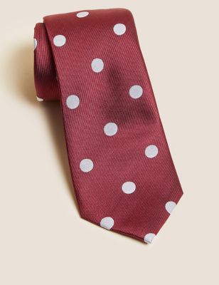 

Mens M&S SARTORIAL Polka Dot Pure Silk Tie - Red, Red