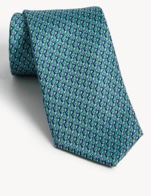

Mens M&S SARTORIAL Parrot Print Pure Silk Tie - Turquoise, Turquoise