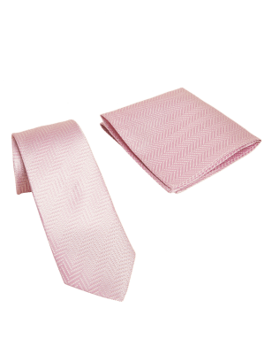 

Mens M&S Collection Set mit Krawatte und Einstecktuch aus reiner, gewebter Seide - Rosa, Rosa