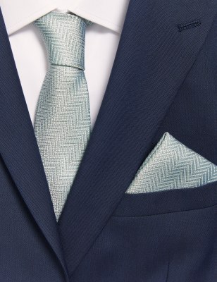 

Mens M&S Collection Set mit Krawatte und Einstecktuch aus reiner, gewebter Seide - Blassgrün, Blassgrün