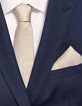 Ensemble cravate et carré de poche 100&nbsp;% soie