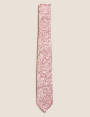 

Mens M&S Collection Slim Paisley Pure Silk Tie - Pink Mix, Pink Mix