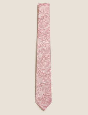

Mens M&S Collection Schmale Krawatte aus reiner Seide mit Paisley-Muster - Rosa Melange, Rosa Melange