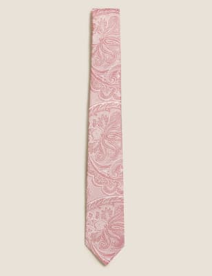 

Mens M&S Collection Slim Paisley Pure Silk Tie - Pink Mix, Pink Mix