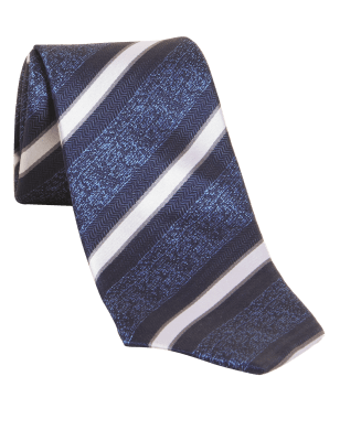 

Mens M&S Collection Slim Striped Pure Silk Tie - Light Airforce, Light Airforce