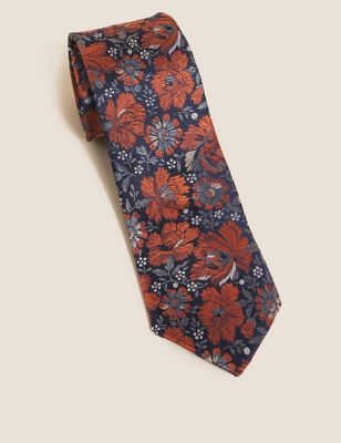 Smalle stropdas van zuiver zijde met bloemmotief - BE