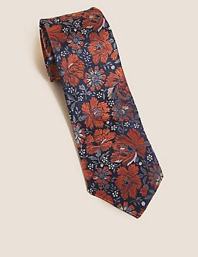 ربطة عنق رفيعة (سليم) من الحرير الصافي ونقشة زهور