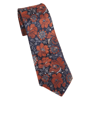 

Mens M&S Collection Schmale Krawatte aus reiner Seide mit Blumenmuster - Navy Mix, Navy Mix