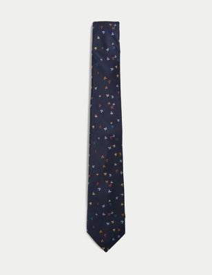 עניבה ממשי טהור עם הדפס עלים - IL