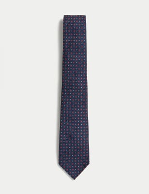 

Mens M&S SARTORIAL Floral Pure Silk Tie - Navy Mix, Navy Mix