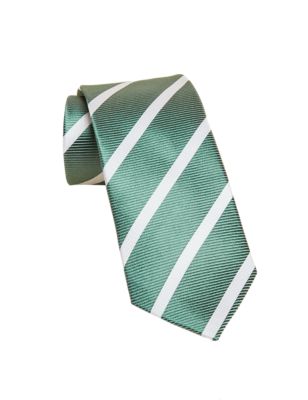 Mens M&S Collection Slim Striped Pure Silk Tie - Green Mix