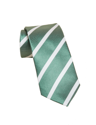 Mens M&S Collection Slim Striped Pure Silk Tie - Green Mix