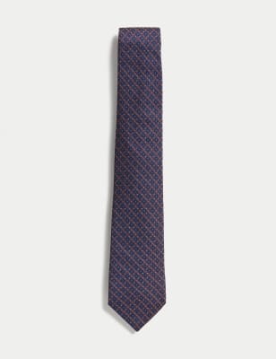 

Mens M&S SARTORIAL Floral Pure Silk Tie - Navy Mix, Navy Mix