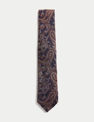 

Mens M&S SARTORIAL Paisley Silk Rich Tie - Navy Mix, Navy Mix