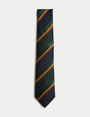 

Mens M&S SARTORIAL Textured Striped Pure Silk Tie - Green Mix, Green Mix