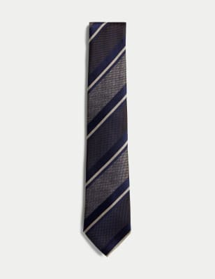 

Mens M&S SARTORIAL Textured Striped Pure Silk Tie - Brown Mix, Brown Mix