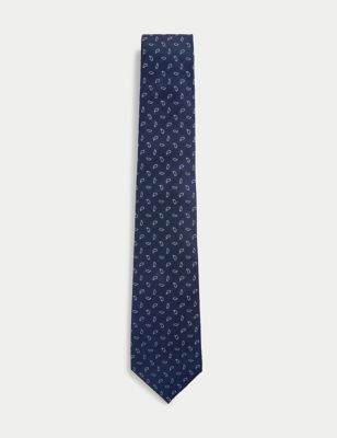 M&S Sartorial Men's Paisley Pure Silk Tie - Navy, Navy