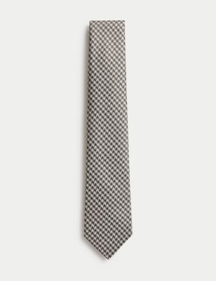 M&S Sartorial Men's Pure Silk Dogstooth Tie - Neutral Brown, Neutral Brown