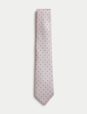 M&S Sartorial Men's Pure Silk Polka Dot Tie - Light Pink, Light Pink,Champagne,Navy