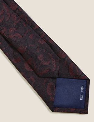 M&S Mens Slim Floral Pure Silk Tie