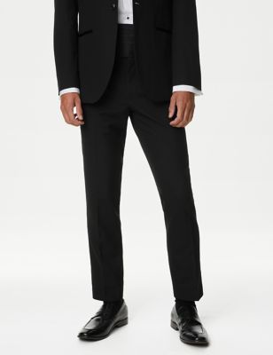 M&S Men's Slim Fit Tuxedo Trousers - 28REG - Black, Black
