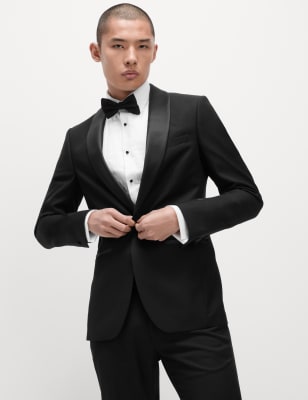 M&S Men's Slim Fit Stretch Tuxedo Jacket - 34REG - Black, Black