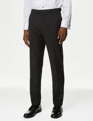 M&S Mens Slim Fit Stretch Tuxedo Trousers - 30SHT - Black, Black