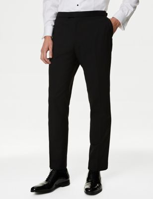 M&S Mens Skinny Fit Stretch Tuxedo Trousers - 36SHT - Black, Black