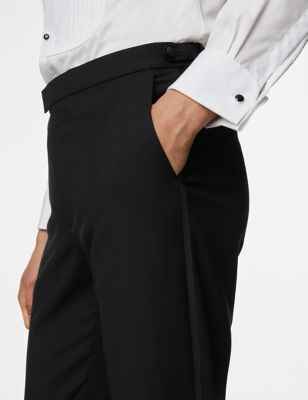 M&S Mens Regular Fit Stretch Tuxedo Trousers - 46SHT - Black, Black