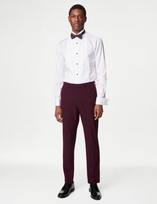 M&S Mens Slim Fit Stretch Tuxedo Trousers - 28REG - Burgundy, Burgundy,Black,Navy