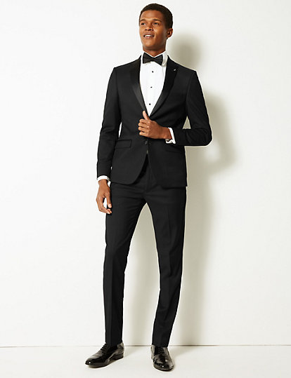 Black Textured Skinny Fit Trousers
