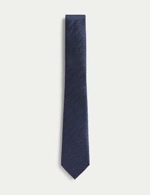 

JAEGER Mens Slim Herringbone Italian Pure Silk Tie - Navy, Navy