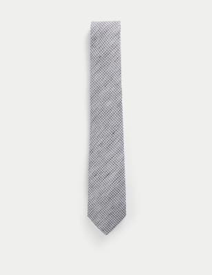 

JAEGER Mens Slim Woven Check Silk Blend Tie - Grey Mix, Grey Mix